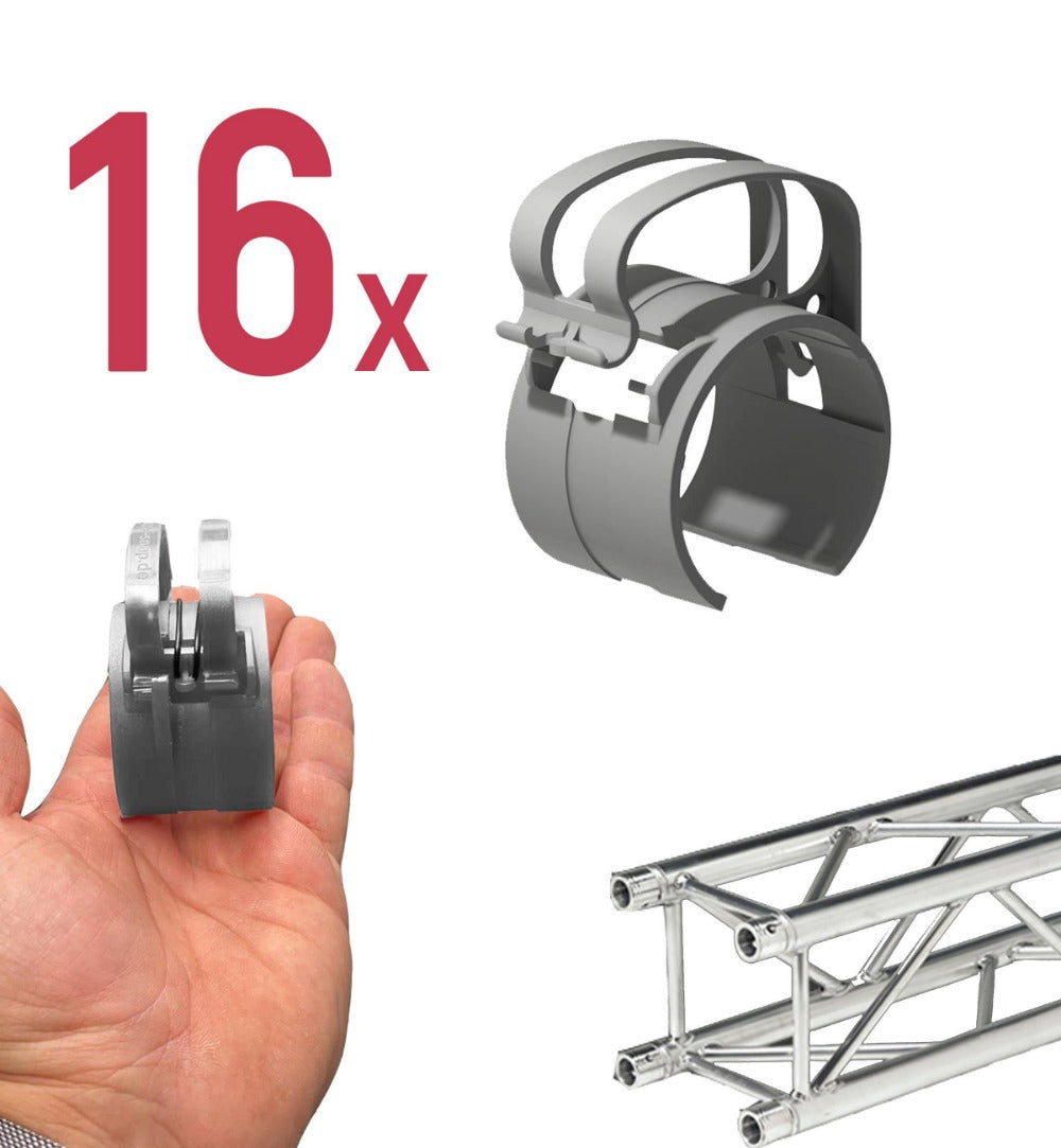 TAPE &amp; CASE Silver 16pcs SET - SNAP Clamp - Cable Management Clamp for 50mm truss
