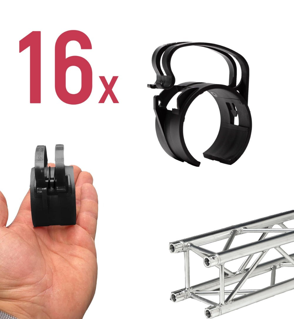 TAPE & CASE Black 16pcs SET - SNAP Clamp - Cable Management Clamp for 50mm truss